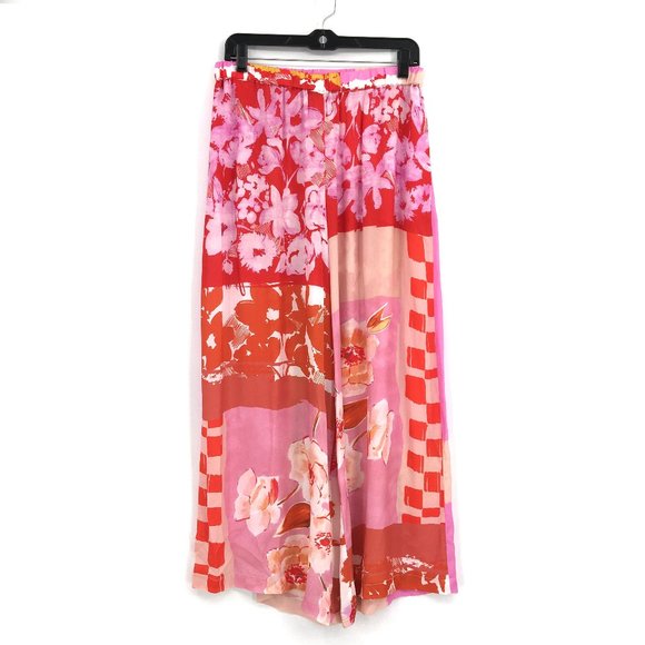 NEW Alembika Floral Wide Leg Pant red pink orange - Picture 2 of 11